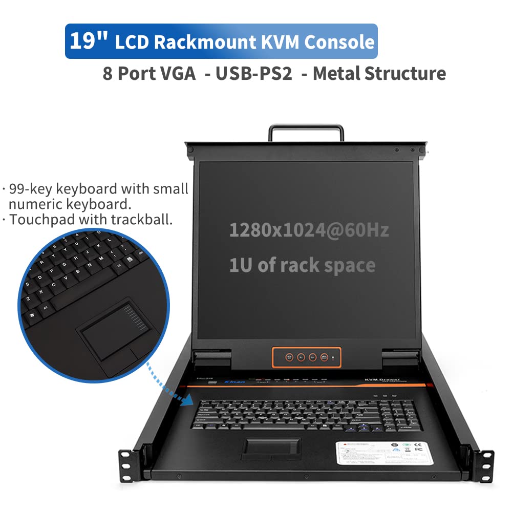 8 Port Rackmount KVM Console with 19 LCD Monitor, VGA, 1U, 1280×1024 M530428