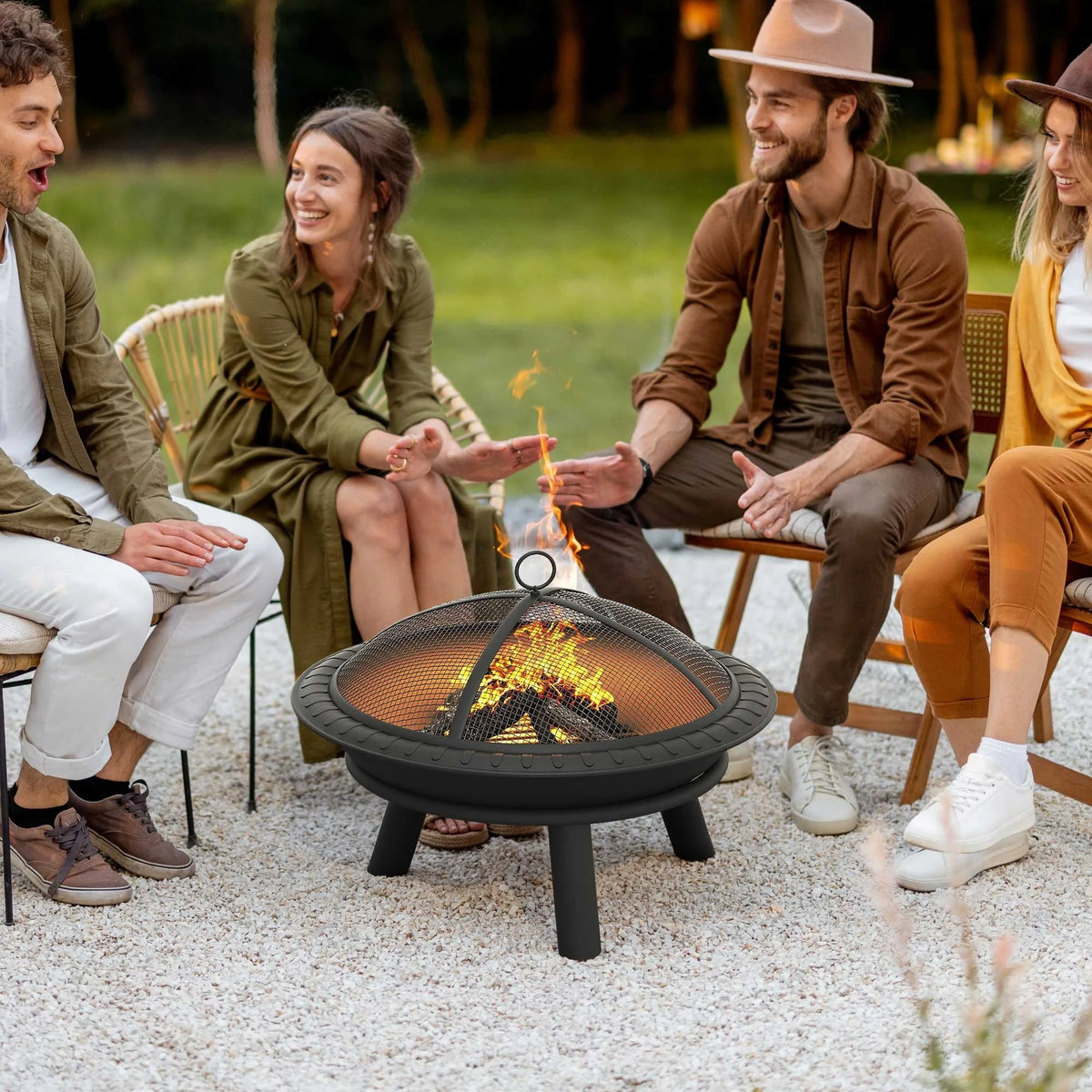 25" Wood-Burning Fire Pit Bowl with Spark Screen and Poker Y60844