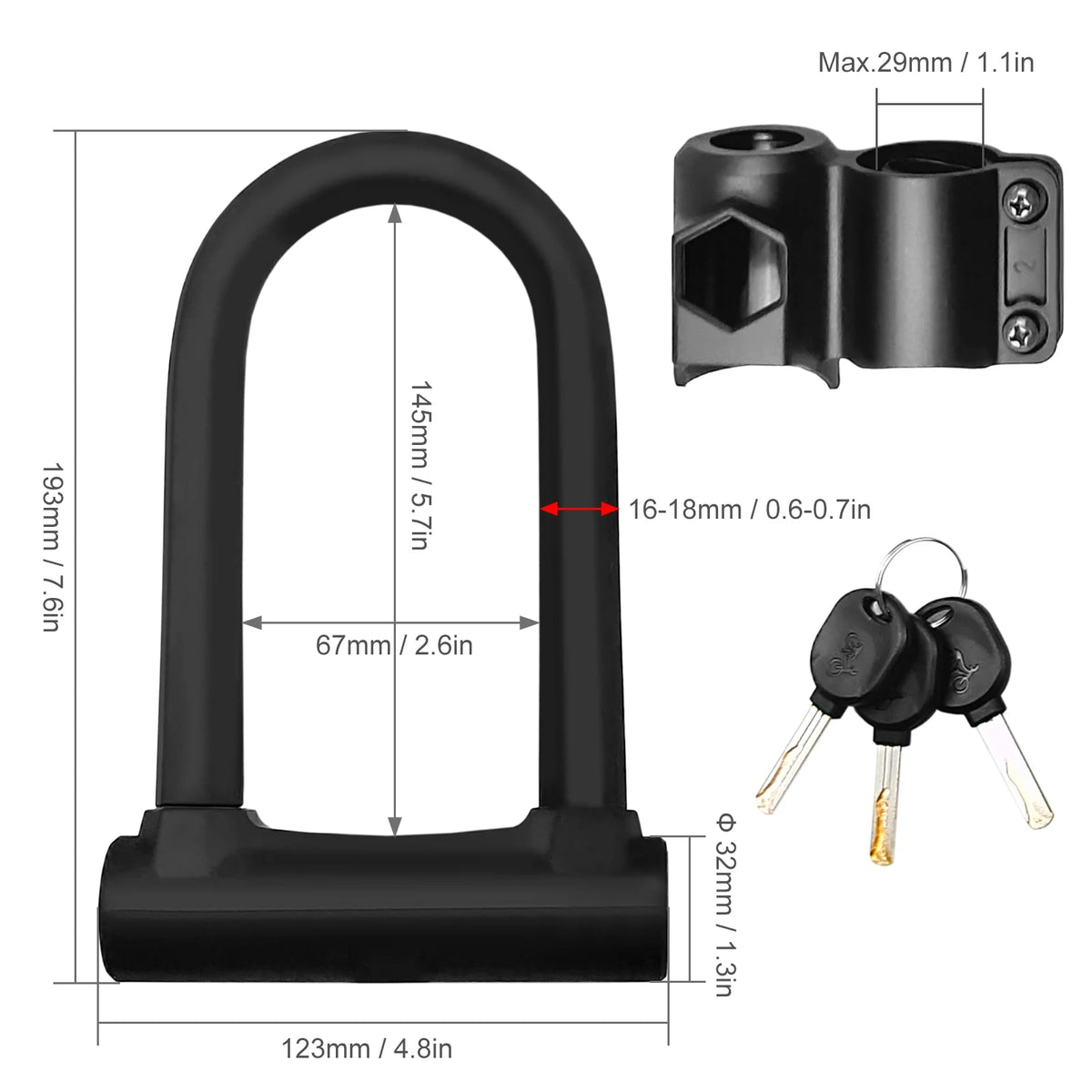 Heavy Duty U Lock with Mounting Bracket U76754