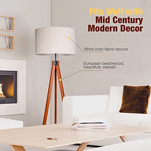 Flaxen Wood Tripod Floor Lamp with E26 Lamp Base P664
