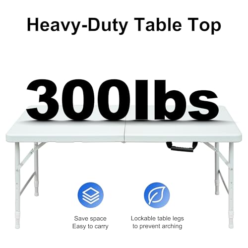 4ft White Plastic Folding Table with Carry Handle Y25052
