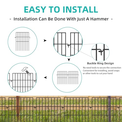 25 Panels No Dig Rustproof Metal Garden Fence, 17in x 27ft G7469
