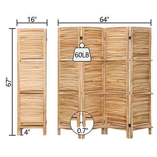 4 Panel Wooden Room Divider with Shelves (Deep Brown) T594300
