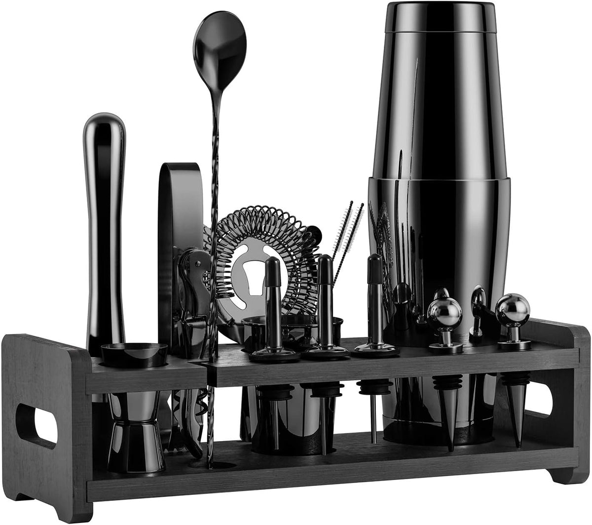 24-Piece Stainless Steel Cocktail Shaker Set with Stand and Velvet Carry Bag O836