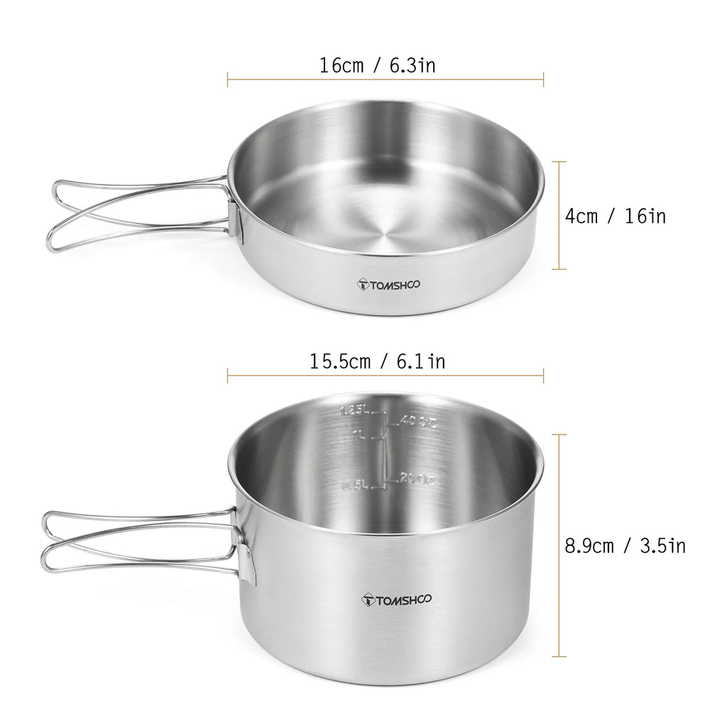 2pcs Stainless Steel Camping Cookware Set with Mesh Carry Bag B2993