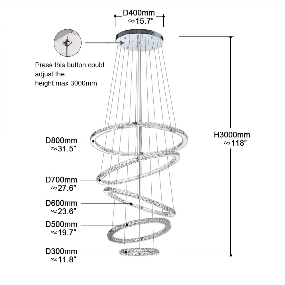 Crystal LED Pendant Chandelier with Stainless Steel Cable 5 Rings F138