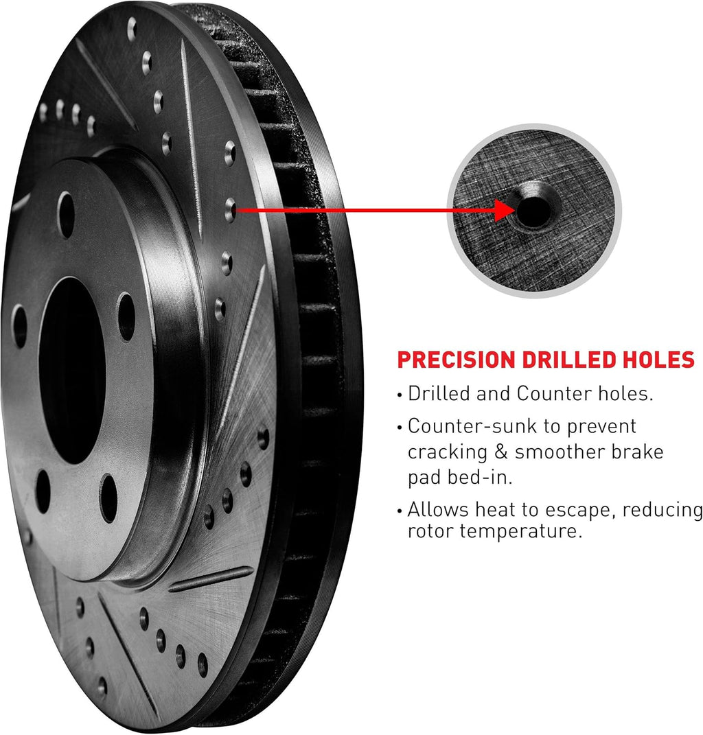 Black Drilled and Slotted Brake Rotors with Semi-Metallic Brake Pads K3777