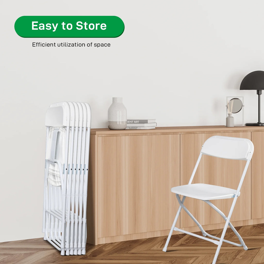 10 Pack White Stackable Plastic Folding Chairs Q486