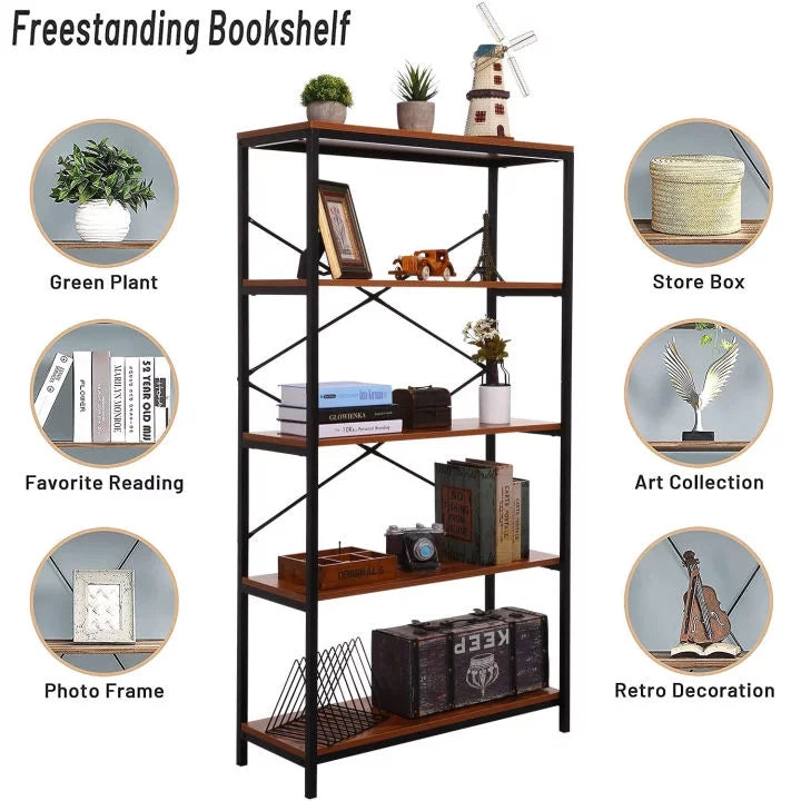 5-Tier Wood and Metal Bookshelf J3919
