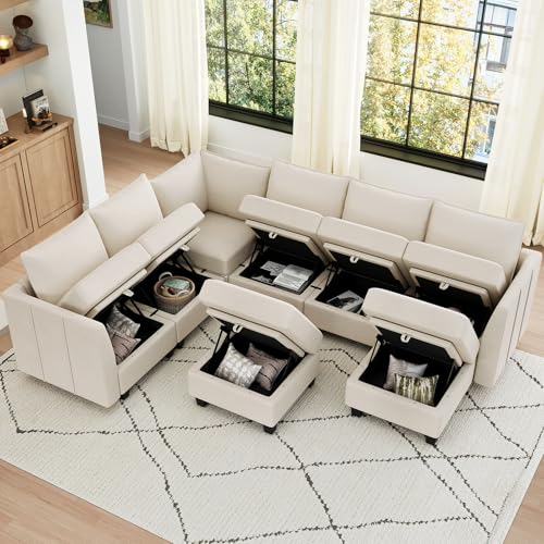 Large Modular Velvet Sectional Sofa with Storage, 9 Seats, Black F4775