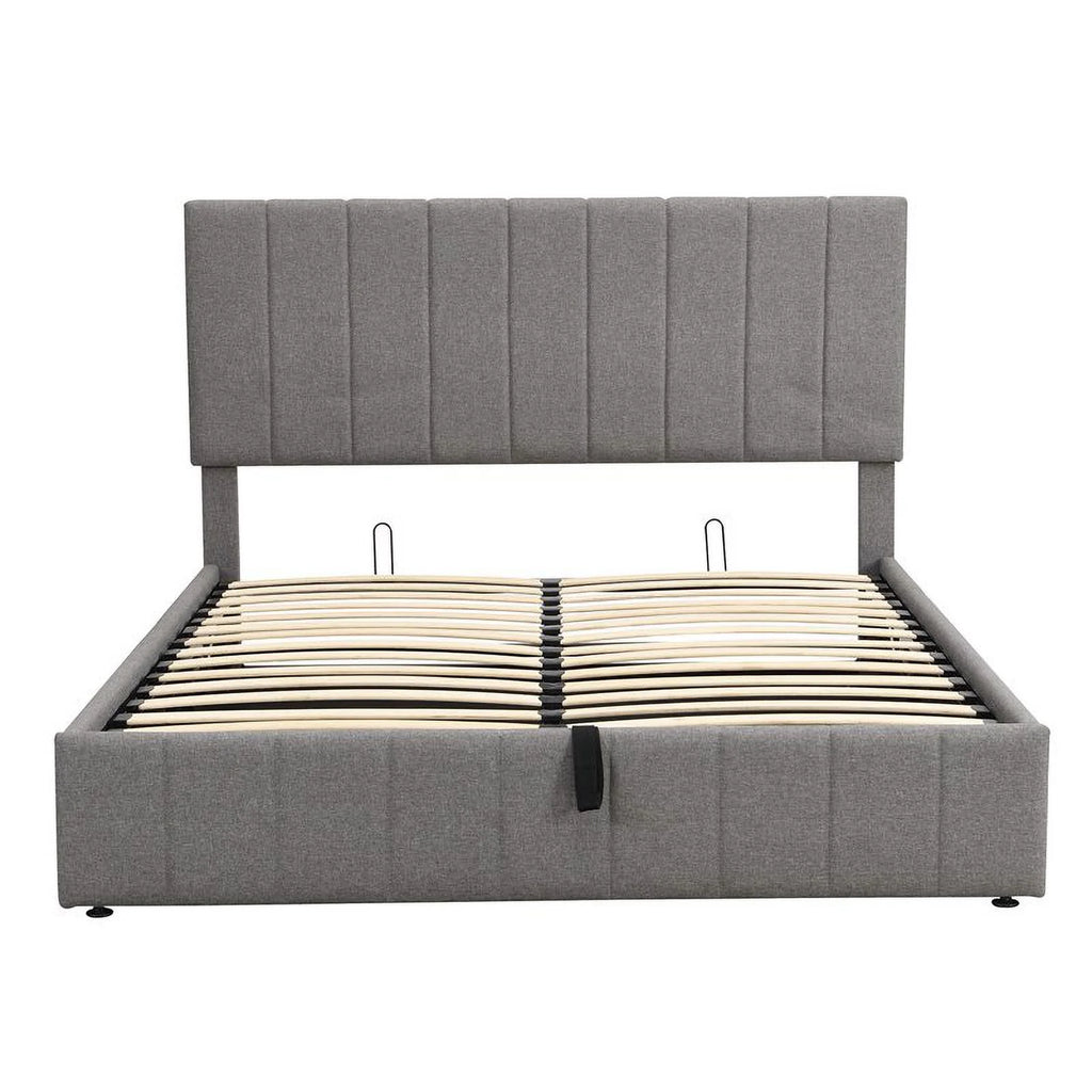 Twin Wood Platform Bed with Fabric Upholstery in Gray T799686