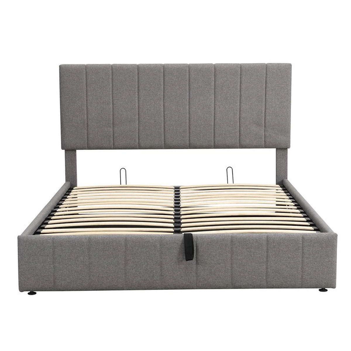 Twin Wood Platform Bed with Fabric Upholstery in Gray T799686