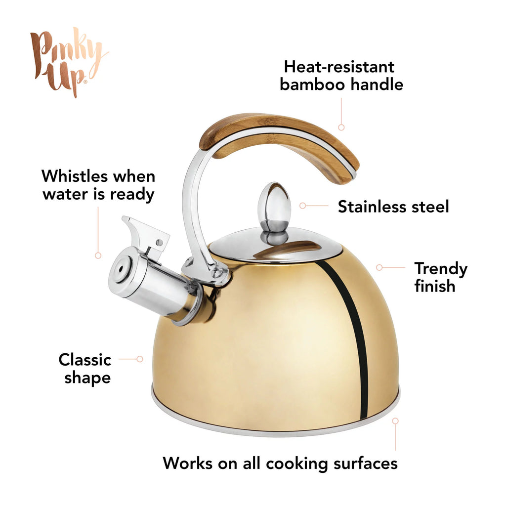 Gold Stainless Steel Whistling Tea Kettle X66552