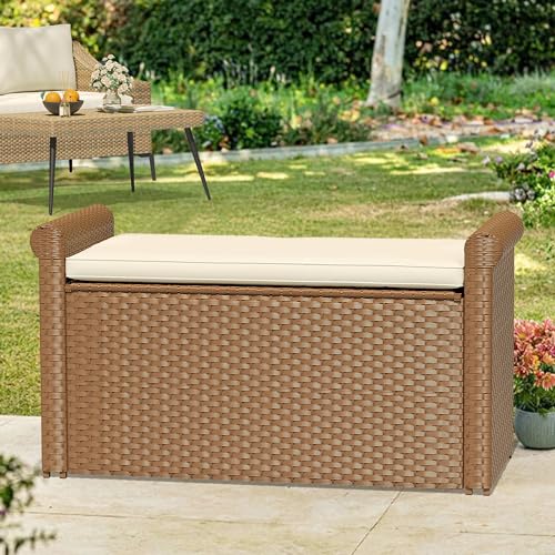 230 Gal Black All-Weather Wicker Outdoor Storage Box P43603