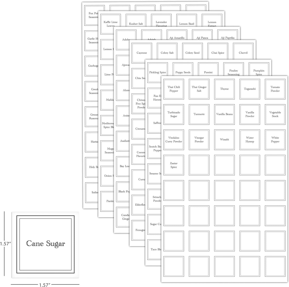 Adjustable Glass Spice Jars Set of 24 with 240 Preprinted Labels Z9128