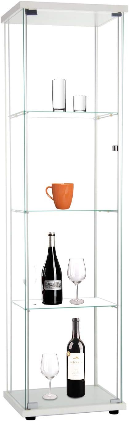 Black Glass Display Cabinet with Glass Doors 4 Shelves J14649