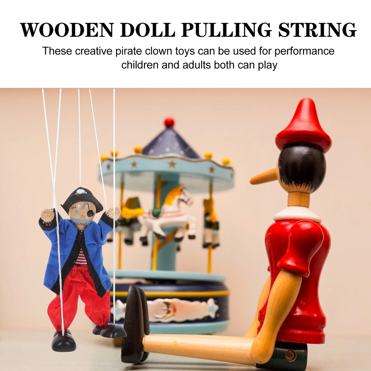 Wooden Pirate Marionette Interactive Toy Puppet D9274