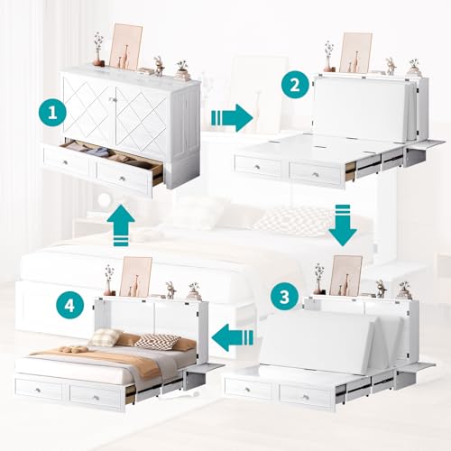 Queen Cabinet Cube Chest Bed with Tri-fold Mattress U31259