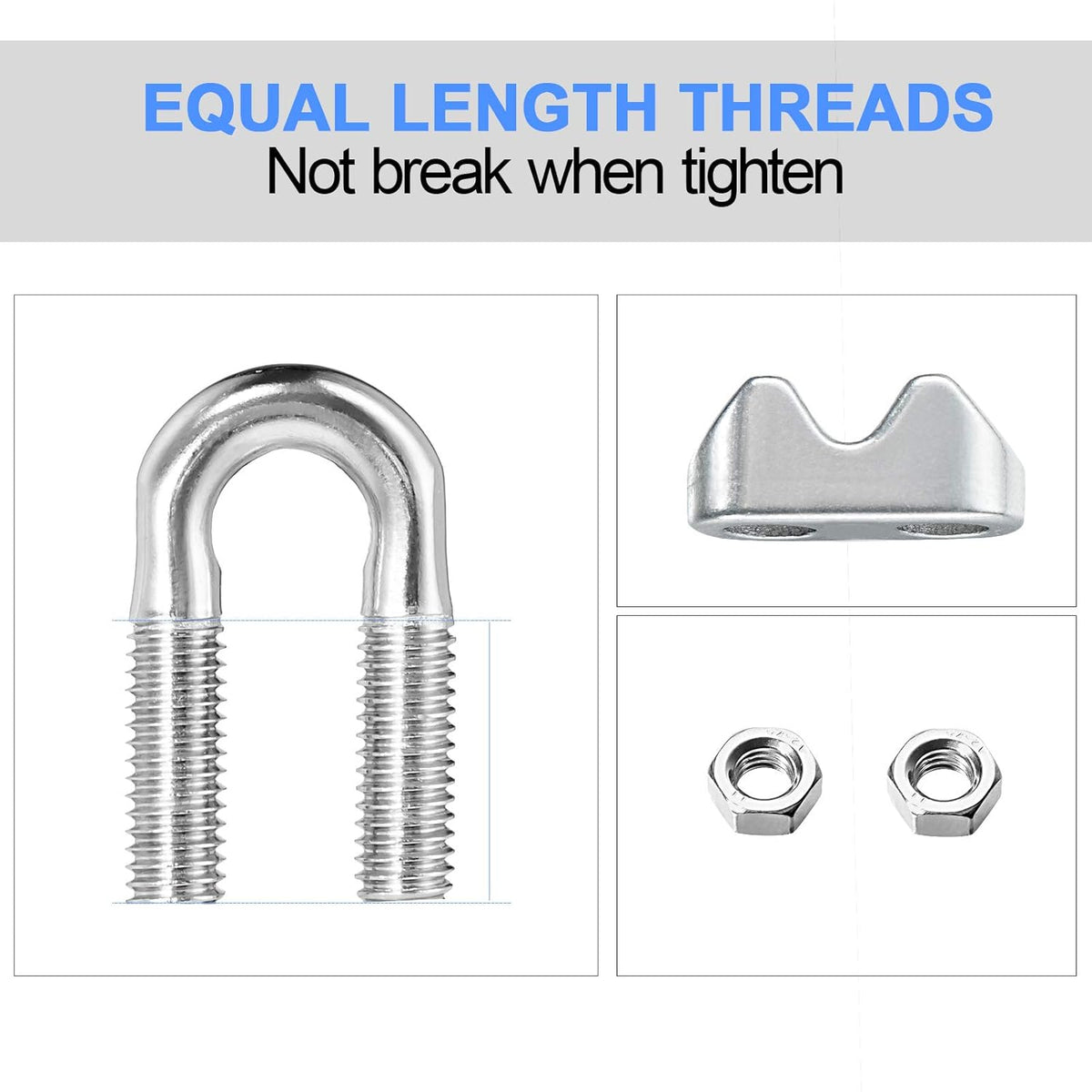 3/16 Inches 304 Stainless Steel Wire Rope Clip 24PCS I932173