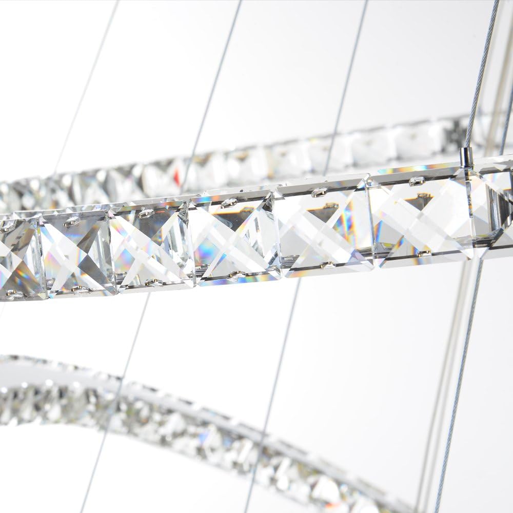 Crystal LED Pendant Chandelier with Stainless Steel Cable 5 Rings F138