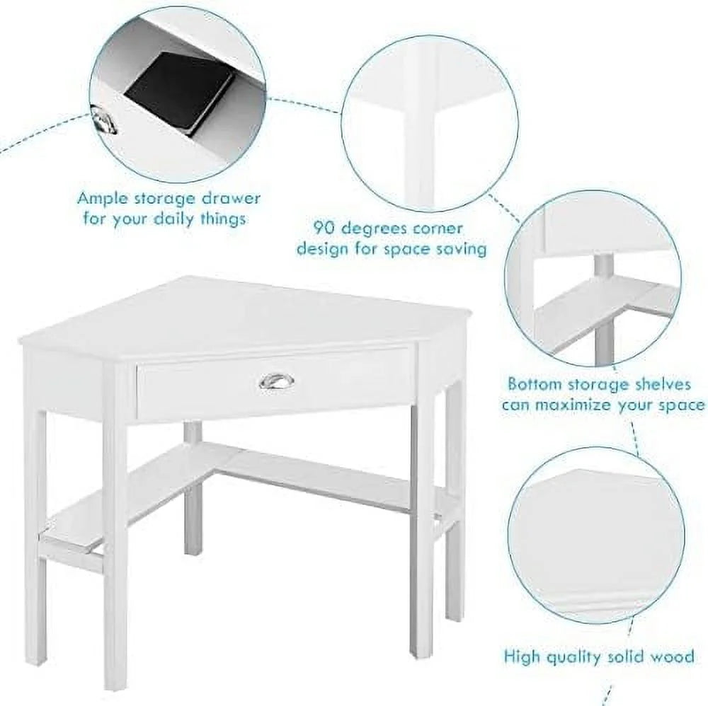 Black Corner Desk with Drawer and Shelves B859