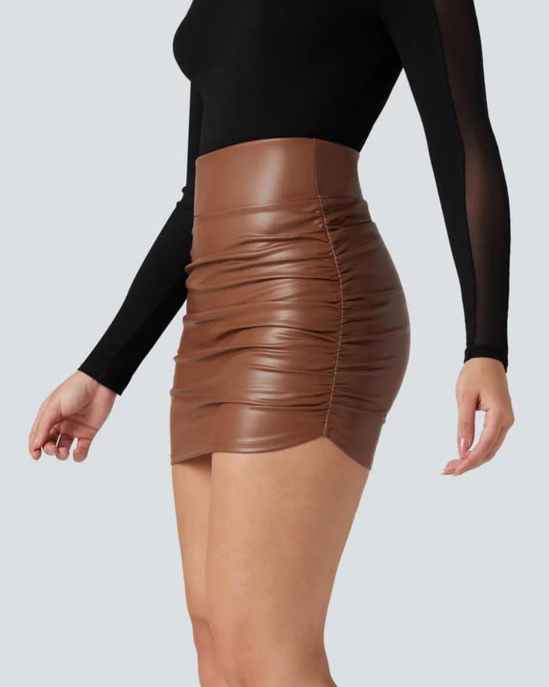High Waisted Tummy Control Ruched Fleece Mini Skirt B51368