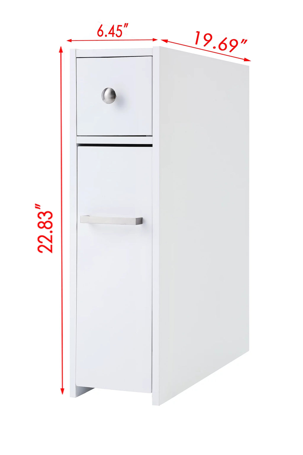 Slim White Bathroom Storage Cabinet with Slide Out Drawer W86925