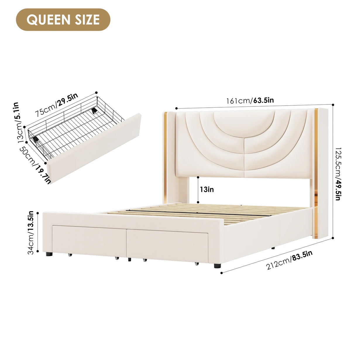 Full Size Velvet Upholstered Platform Bed Frame with 2 Drawers E30159