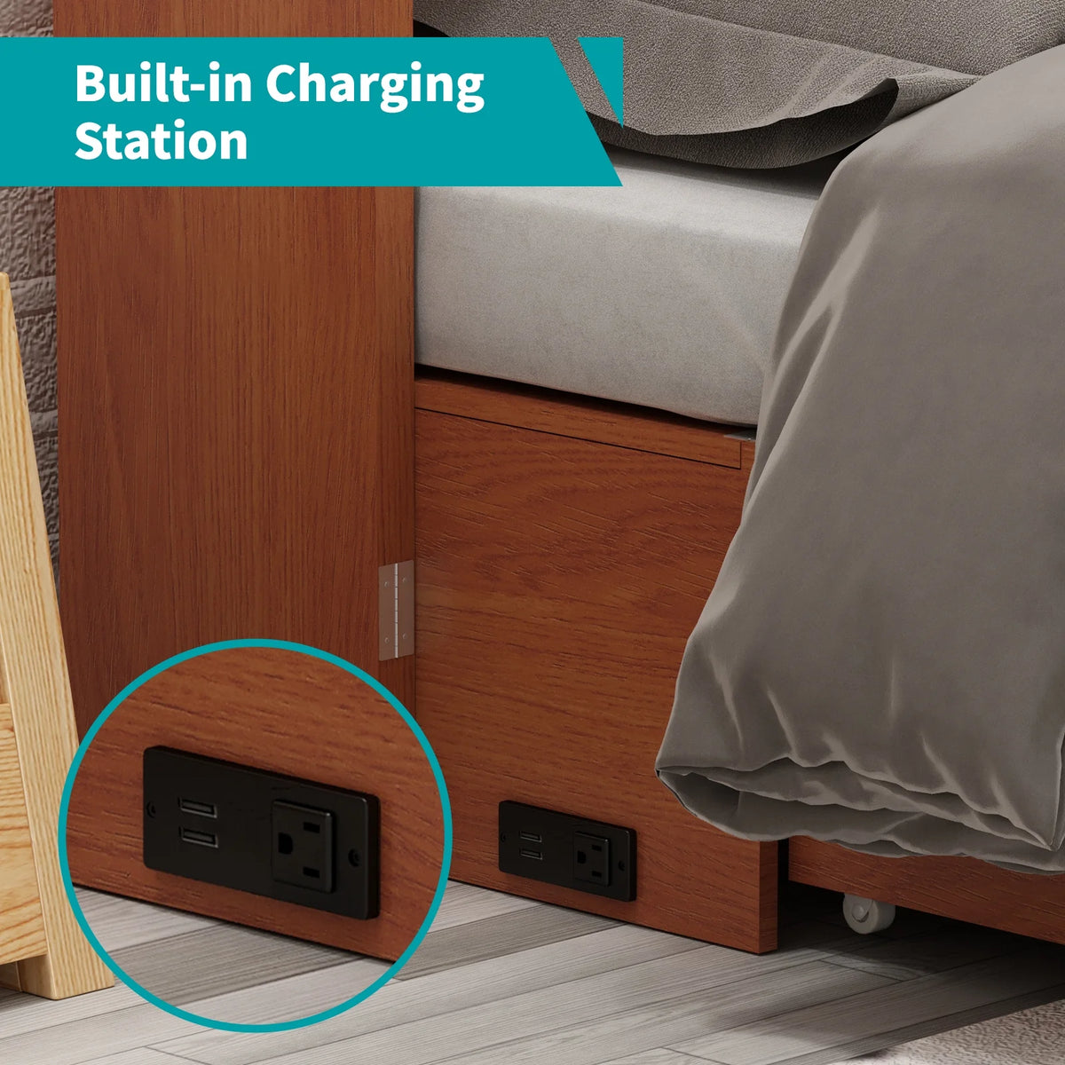 Queen Murphy Bed Cabinet with Charging Station and Memory Foam Mattress X542