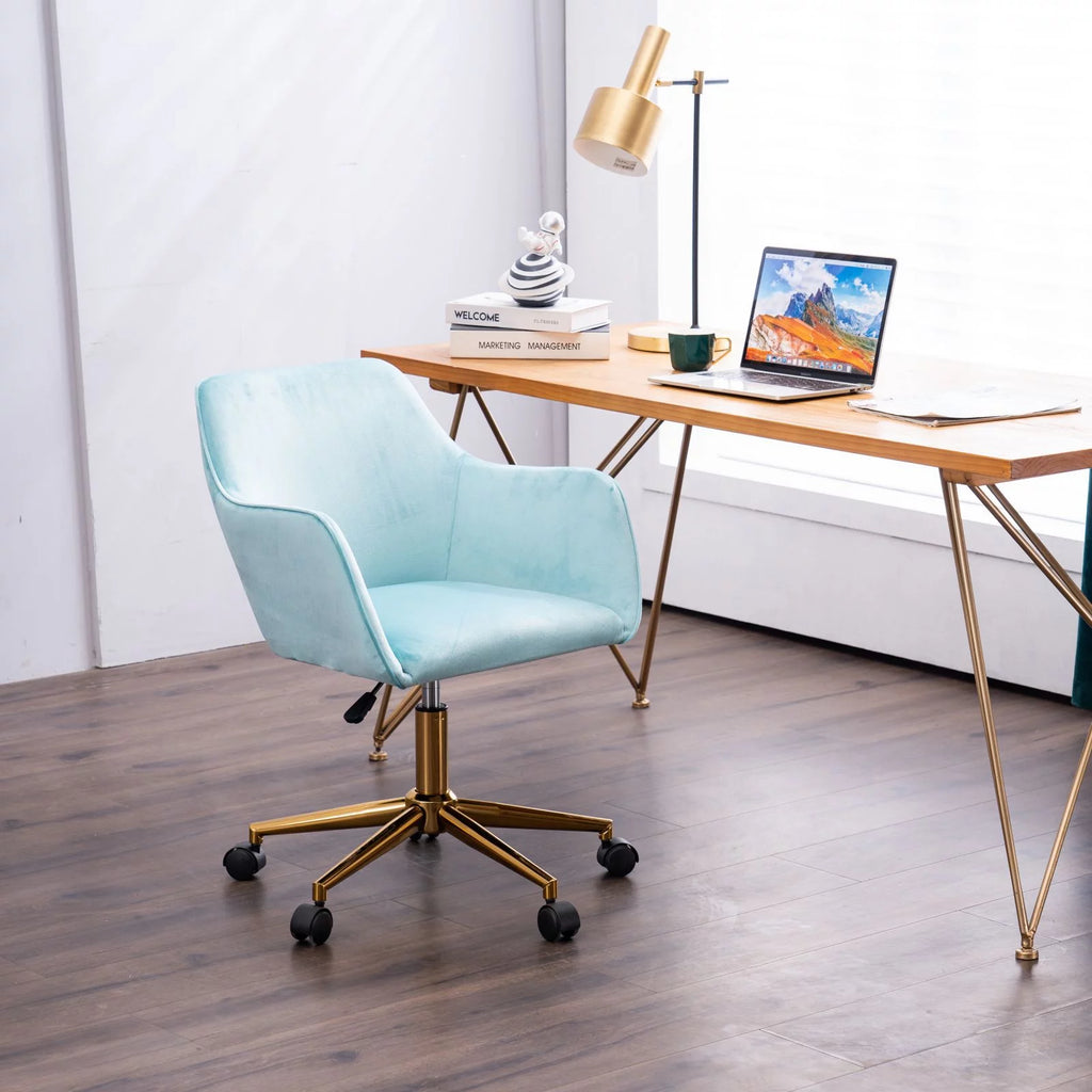 Aqua Light Blue Velvet Adjustable Height Office Chair O41275