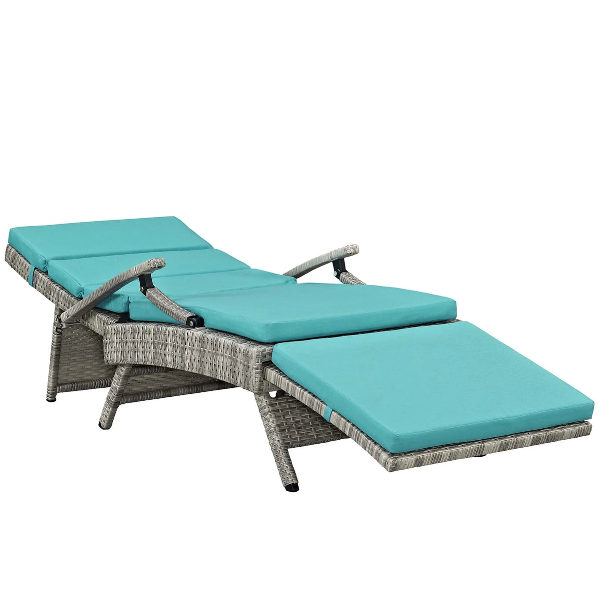 Light Gray Turquoise Wicker Rattan Outdoor Lounge Chair L58232