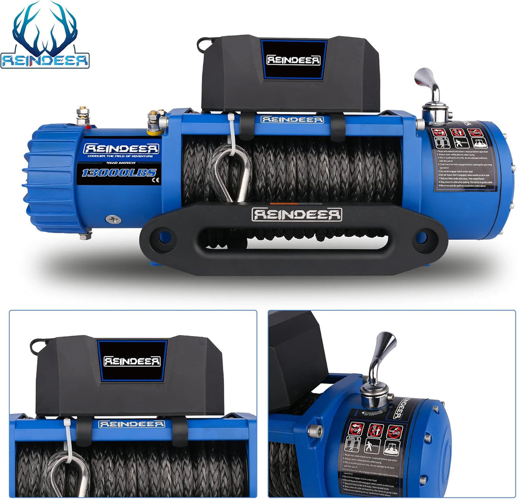 12V 13000 lb Electric Winch Synthetic Rope with Hawse Fairlead Waterproof IP67 D866562