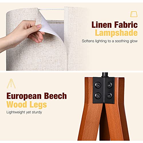 Flaxen Wood Tripod Floor Lamp with E26 Lamp Base P664