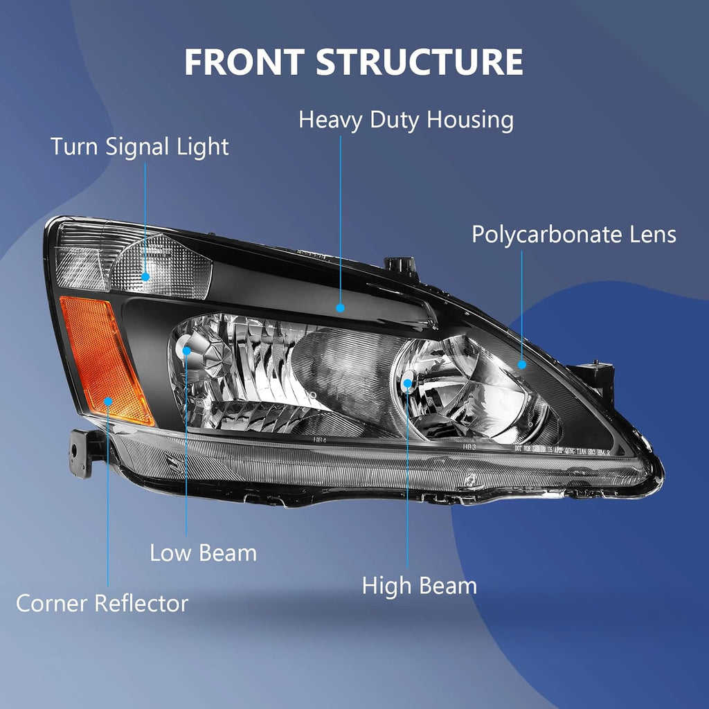 Headlight Assembly Pair Black Housing Amber Reflector Clear Lens F17505