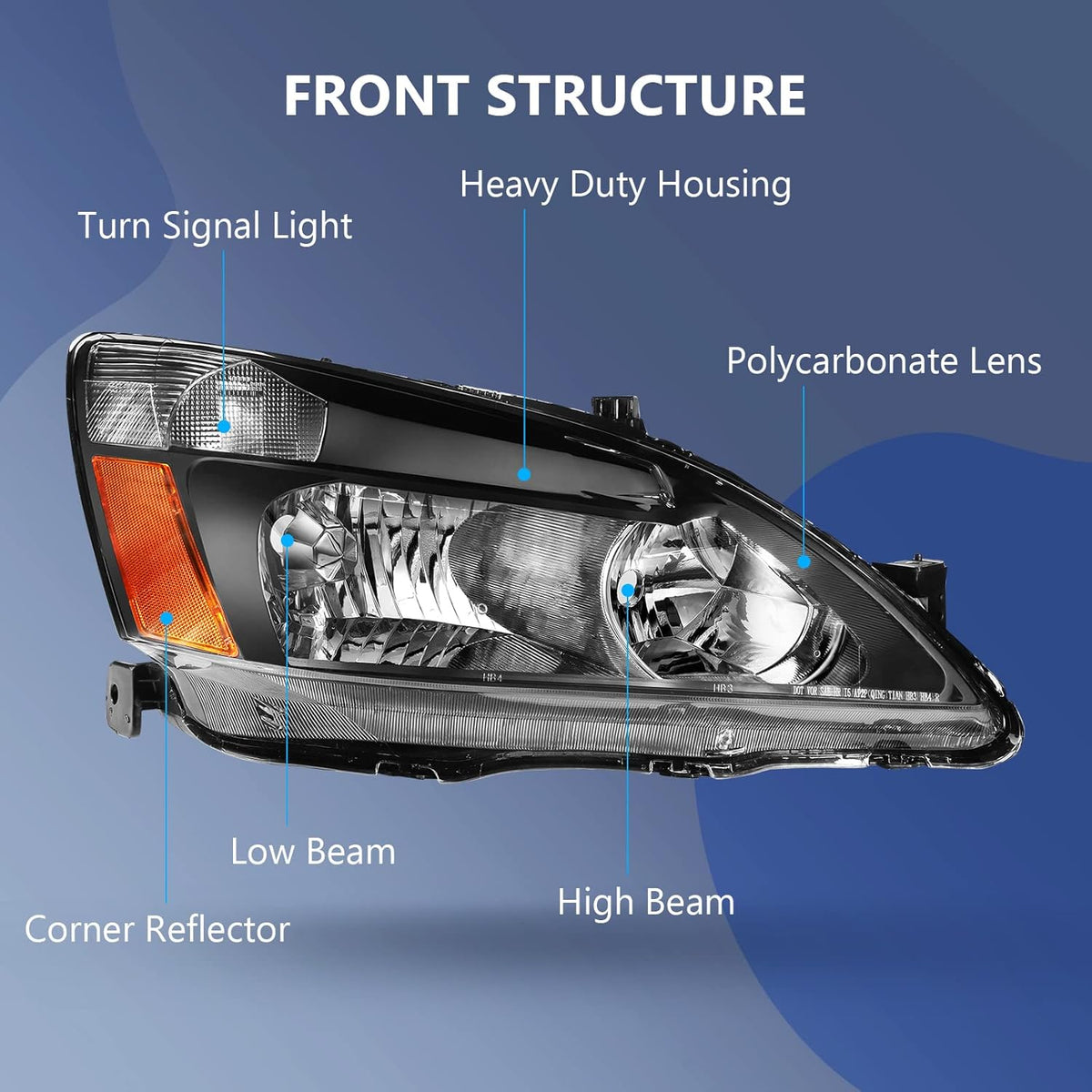 Headlight Assembly Pair Black Housing Amber Reflector Clear Lens F17505