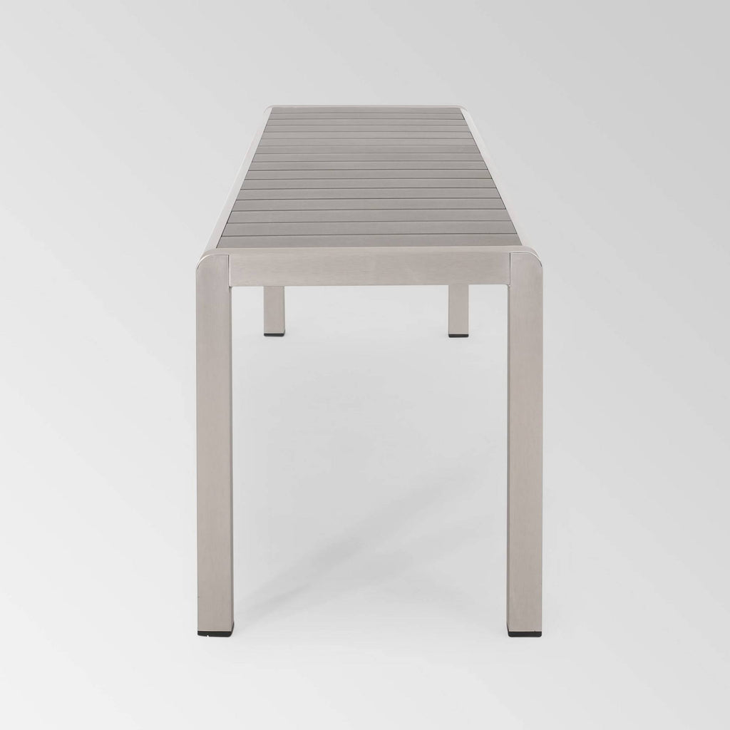 Gray Aluminum Dining Bench with Faux Wood Seat Q991