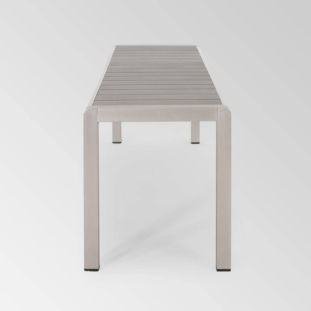Gray Aluminum Dining Bench with Faux Wood Seat Q991