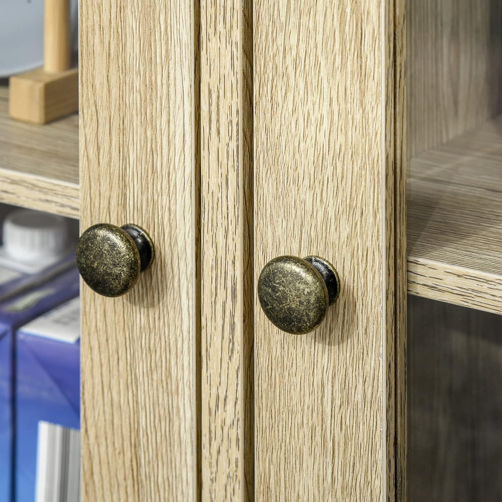 Rustic Oak Sideboard Storage Cabinet with 2 Glass Doors and 2 Drawers T737