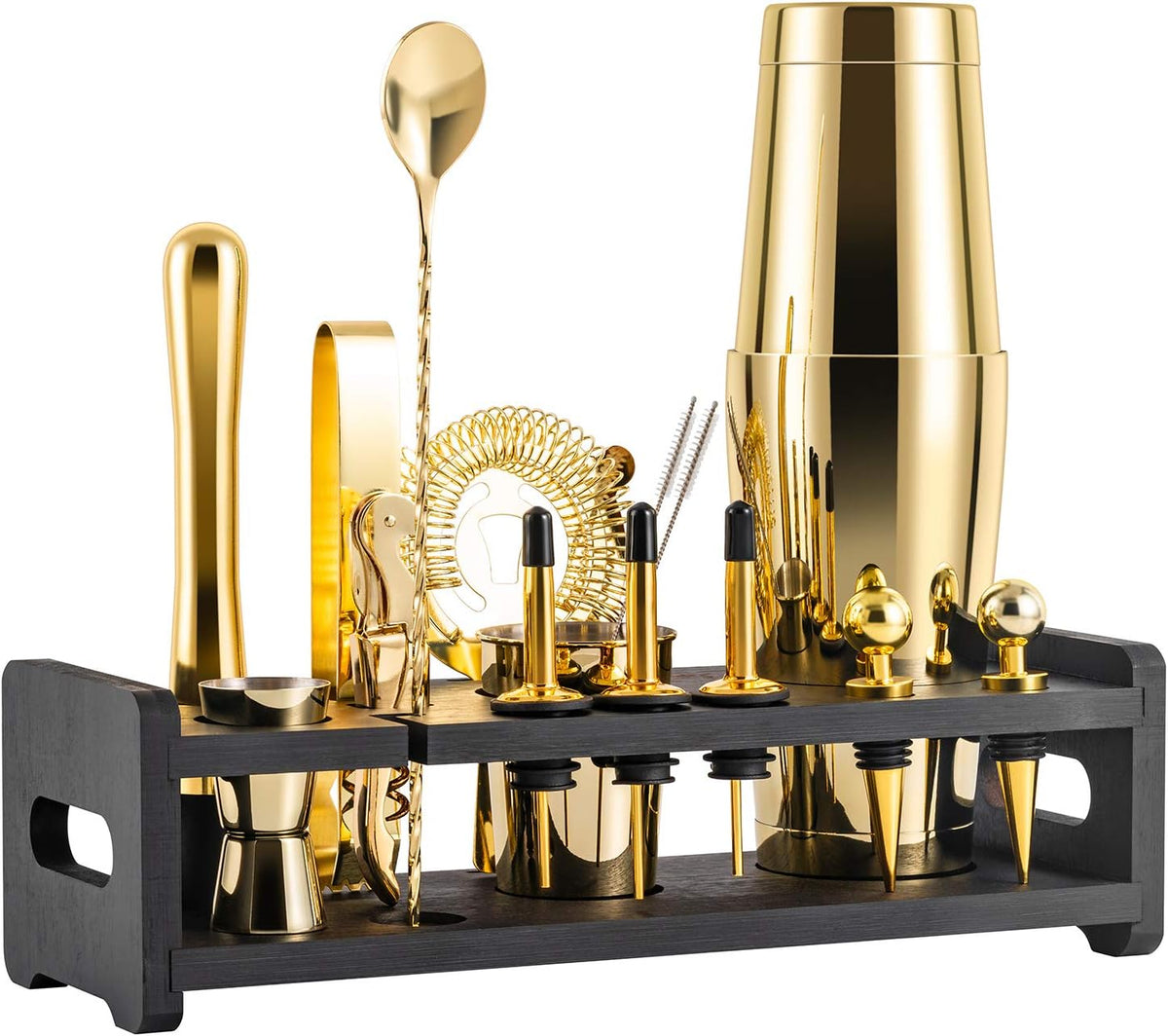 24-Piece Stainless Steel Cocktail Shaker Set with Stand and Velvet Carry Bag O836
