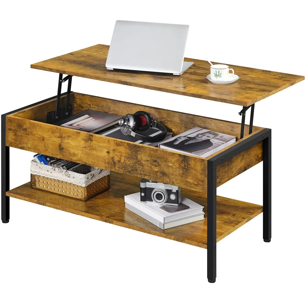 Rustic Brown Wood Lift Top Coffee Table with Hidden Compartment Q335842
