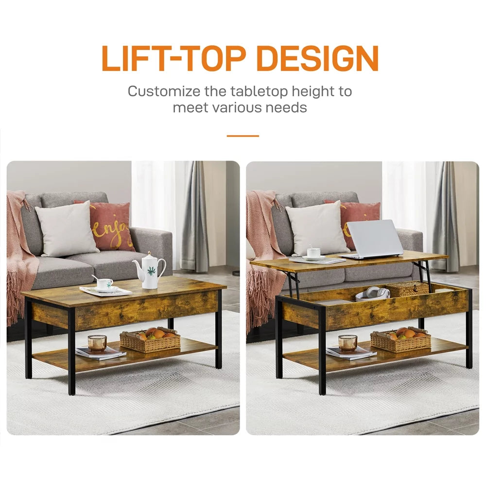Rustic Brown Wood Lift Top Coffee Table with Hidden Compartment Q335842
