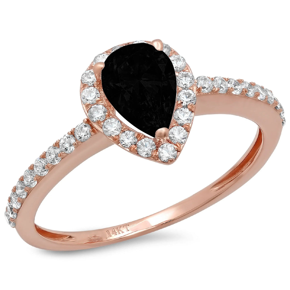 1.32ct Pear Cut Black Onyx Rose Gold Halo Ring X618