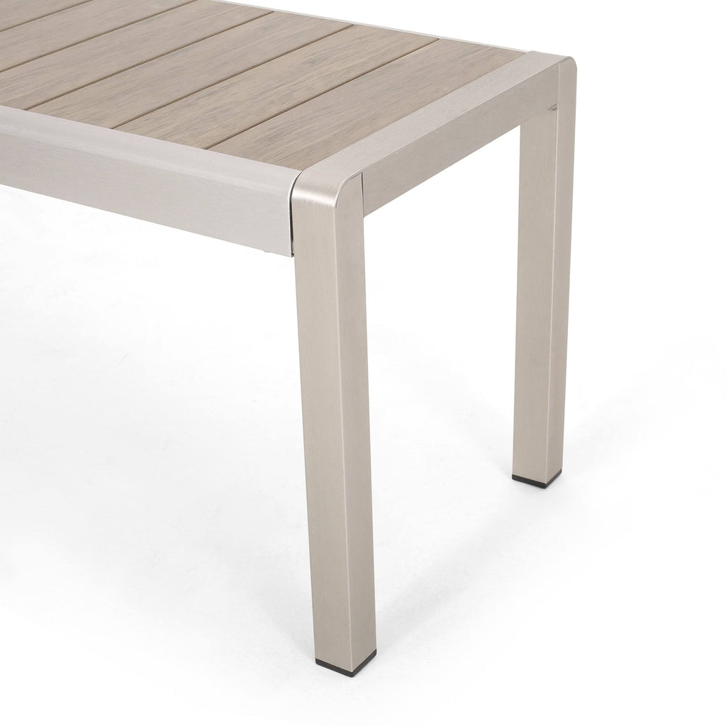 Gray Aluminum Dining Bench with Faux Wood Seat Q991