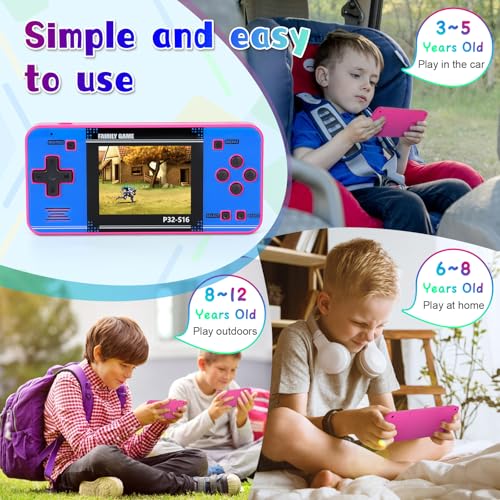 Pink Blue Handheld Game with 220 Built-in Video Games P49333