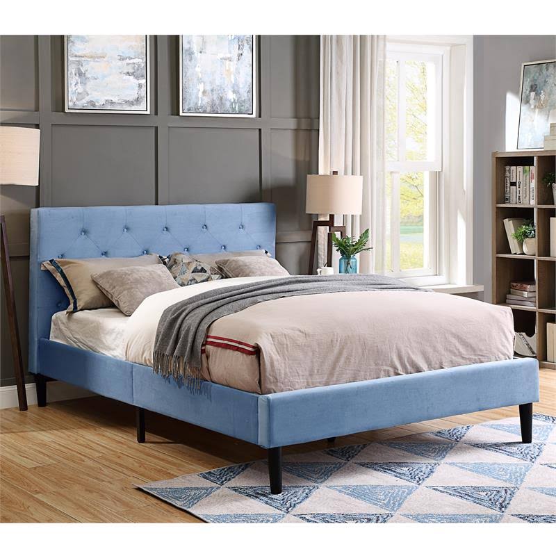 Blue Fabric Button Tufted Full Platform Bed L257017