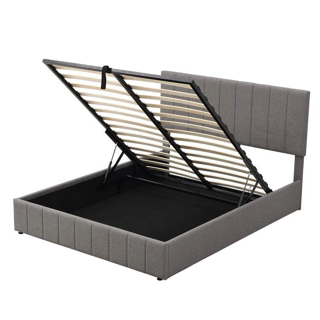 Twin Wood Platform Bed with Fabric Upholstery in Gray T799686
