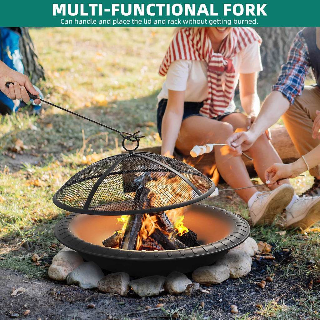 25" Wood-Burning Fire Pit Bowl with Spark Screen and Poker Y60844