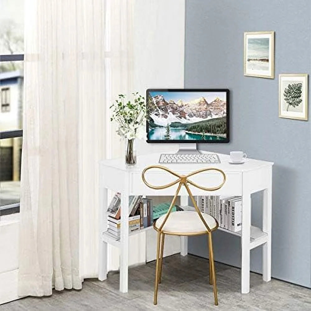 Black Corner Desk with Drawer and Shelves B859