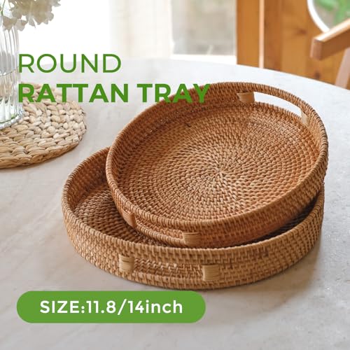 14 Inch Round Serving Tray with Cut Out Handles R47020