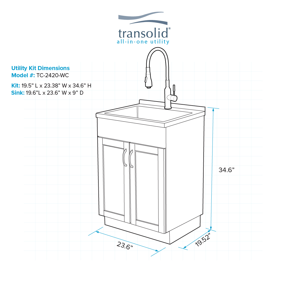 White 24-in Laundry Cabinet Sink with Stainless Steel Faucet and Basket E58064